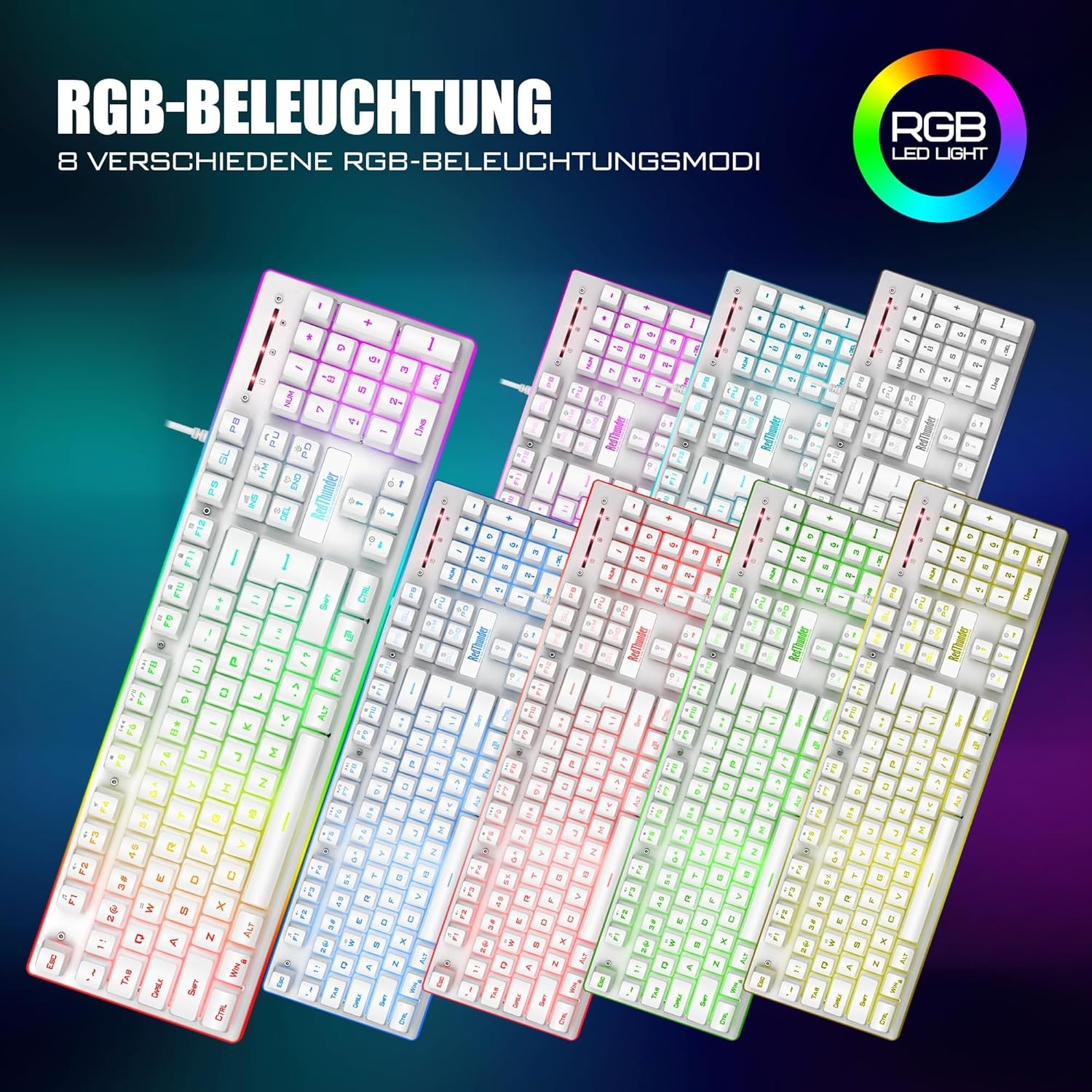 Gaming Toetsenbord & Muis Set K10 - Wit | QWERTZ DE Layout | RGB