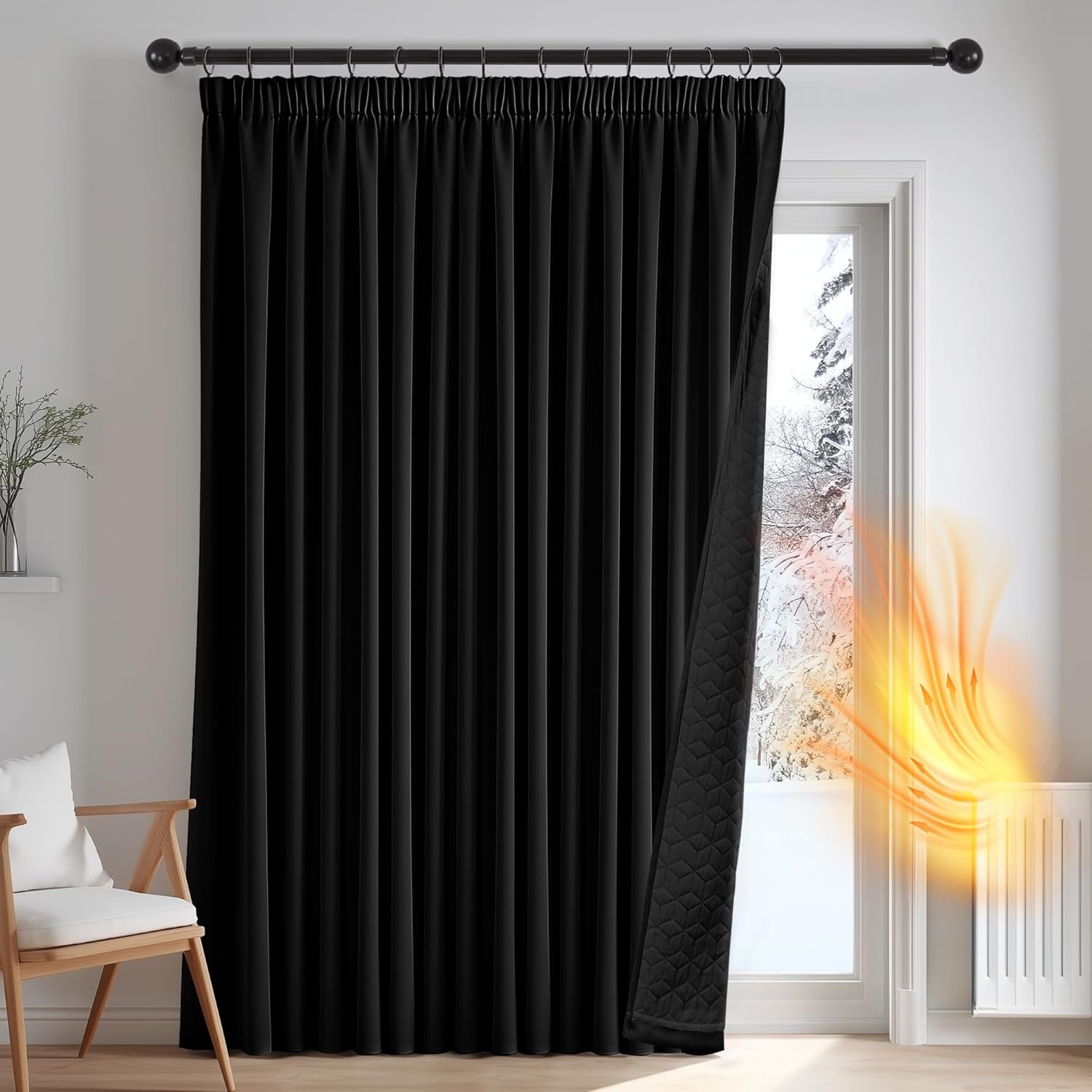 Zwarte Verduisterende Gordijnen met Ruches - 200x260 cm | 50% Korting