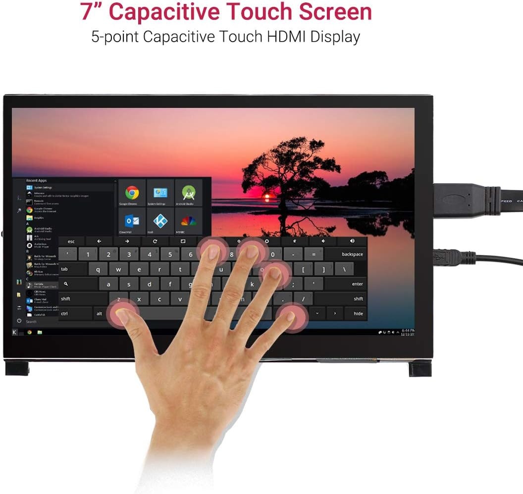 7" Draagbaar Touchscreen Monitor met IPS | 1024x600 | Zwart | 46% Korting