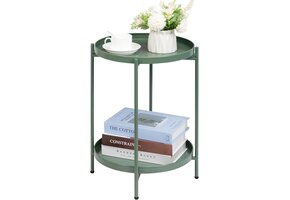 Grasgroene Ronde Metalen Bijzettafel met 2 Lagen - 33% Korting!