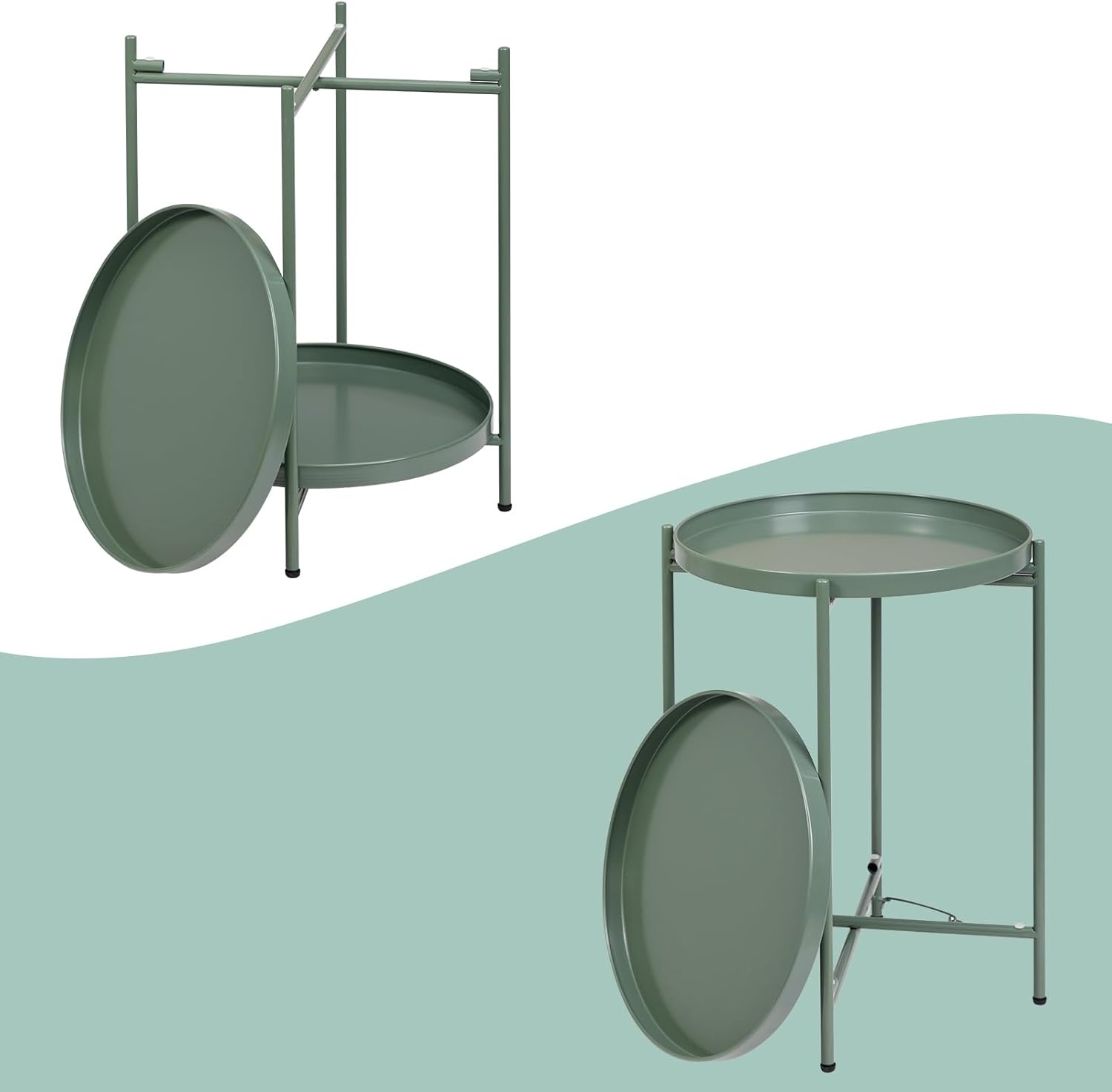 Ronde Grasgroene Metalen Bijzettafel met 2 Lagen (33% Korting)