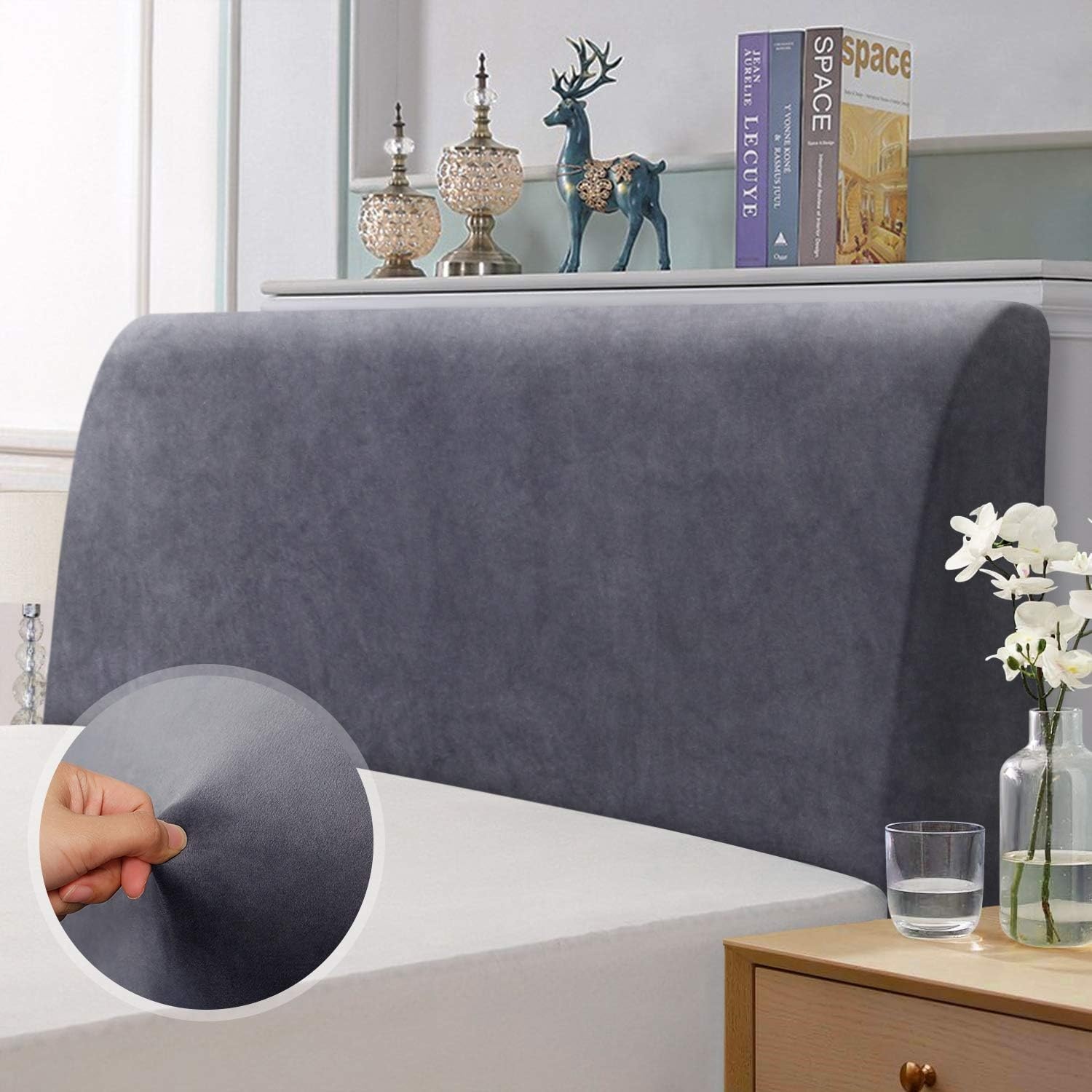 Hoofdbordhoes Grijs Fluweel Stretch 180-200 cm | 33% Korting