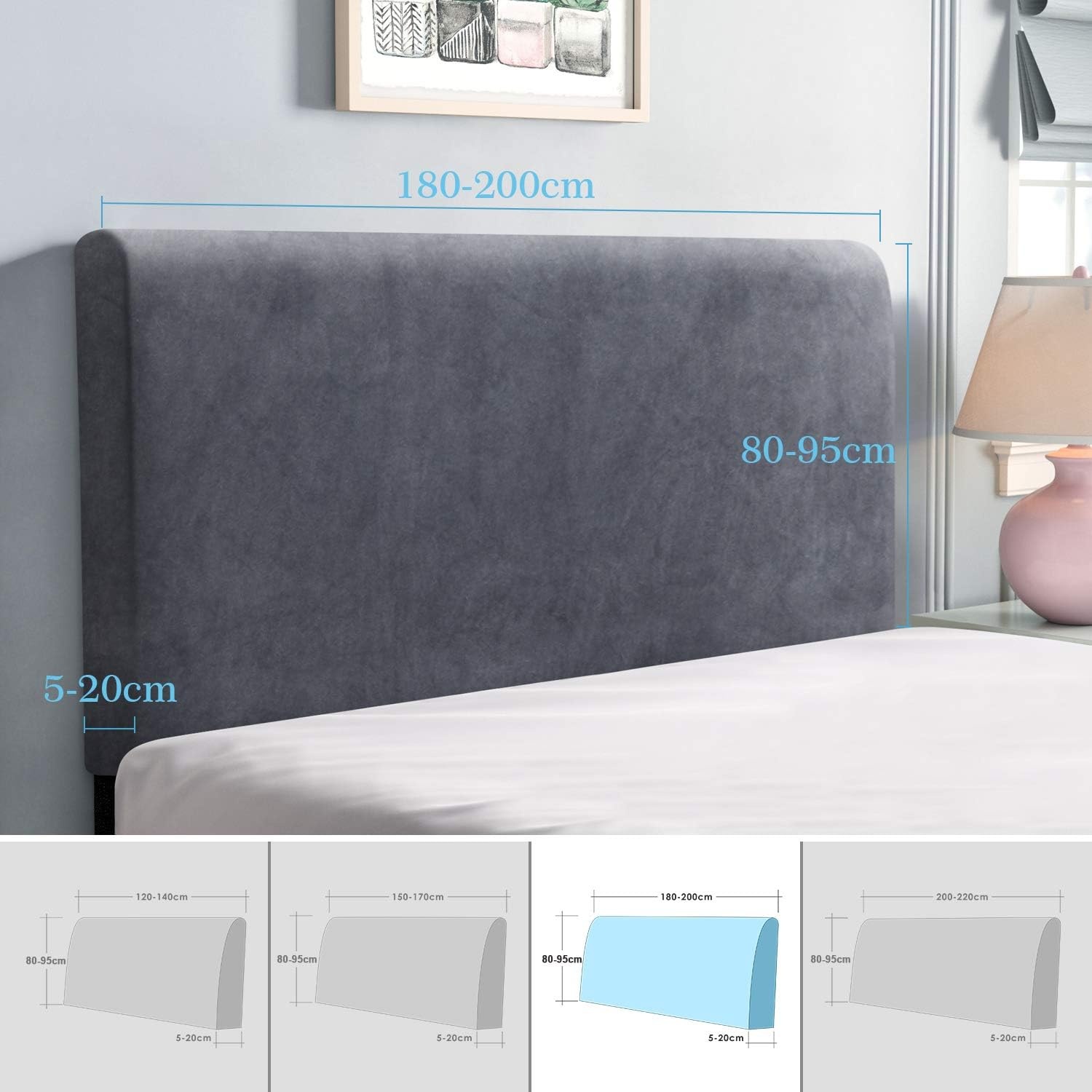 Hoofdbordhoes Grijs Fluweel Stretch 180-200 cm | 33% Korting