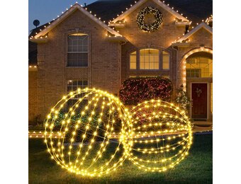 Kerstverlichting Buiten: 2x Hangende Ballen Warmwit (incl. Timer)