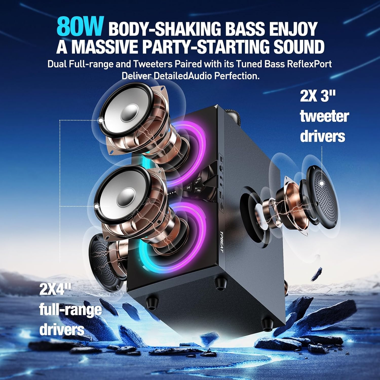 Draagbare Party Bluetooth Speaker 80W met LED-verlichting | 34% Korting