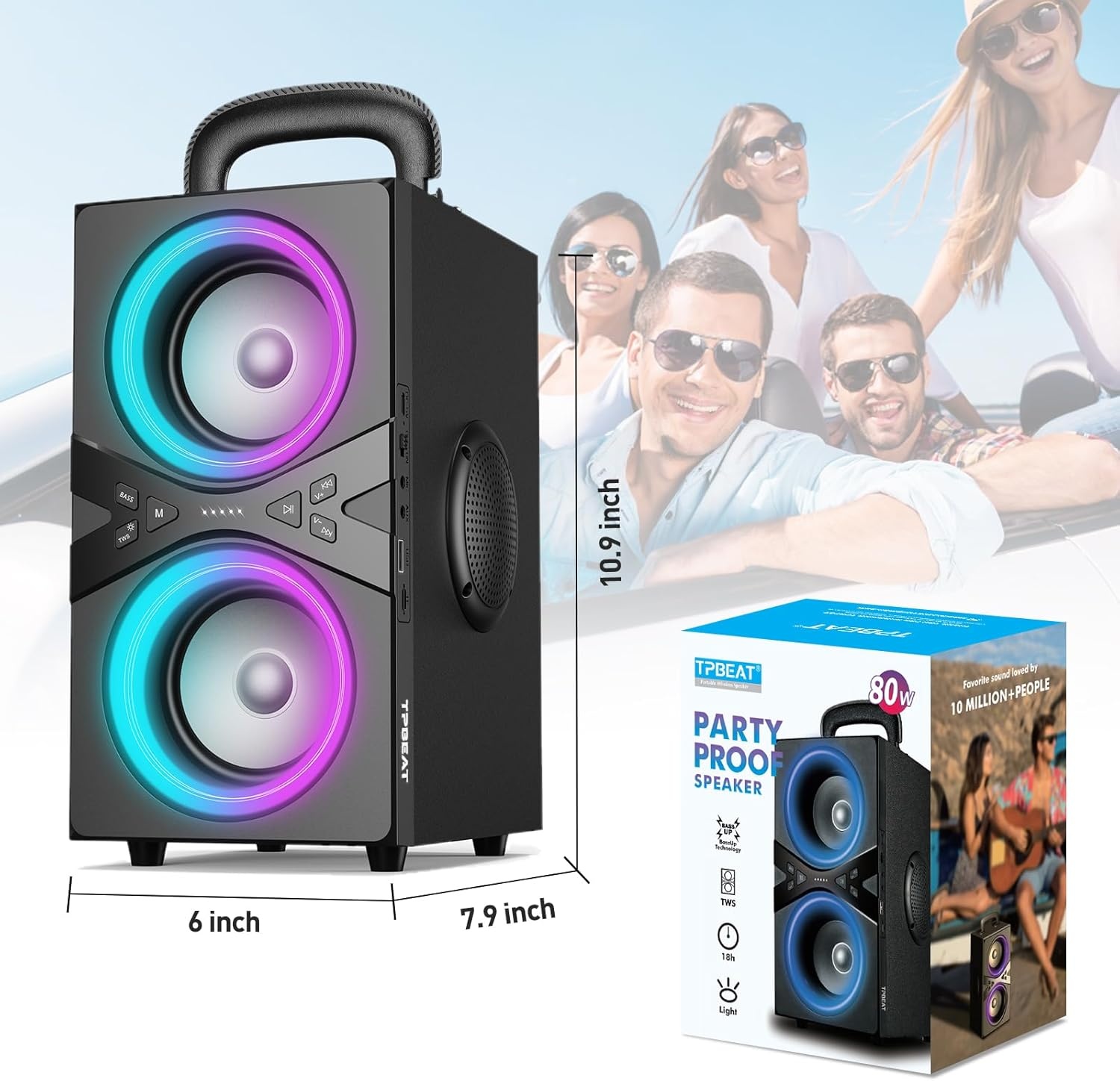 Draagbare Party Bluetooth Speaker 80W met LED-verlichting | 34% Korting