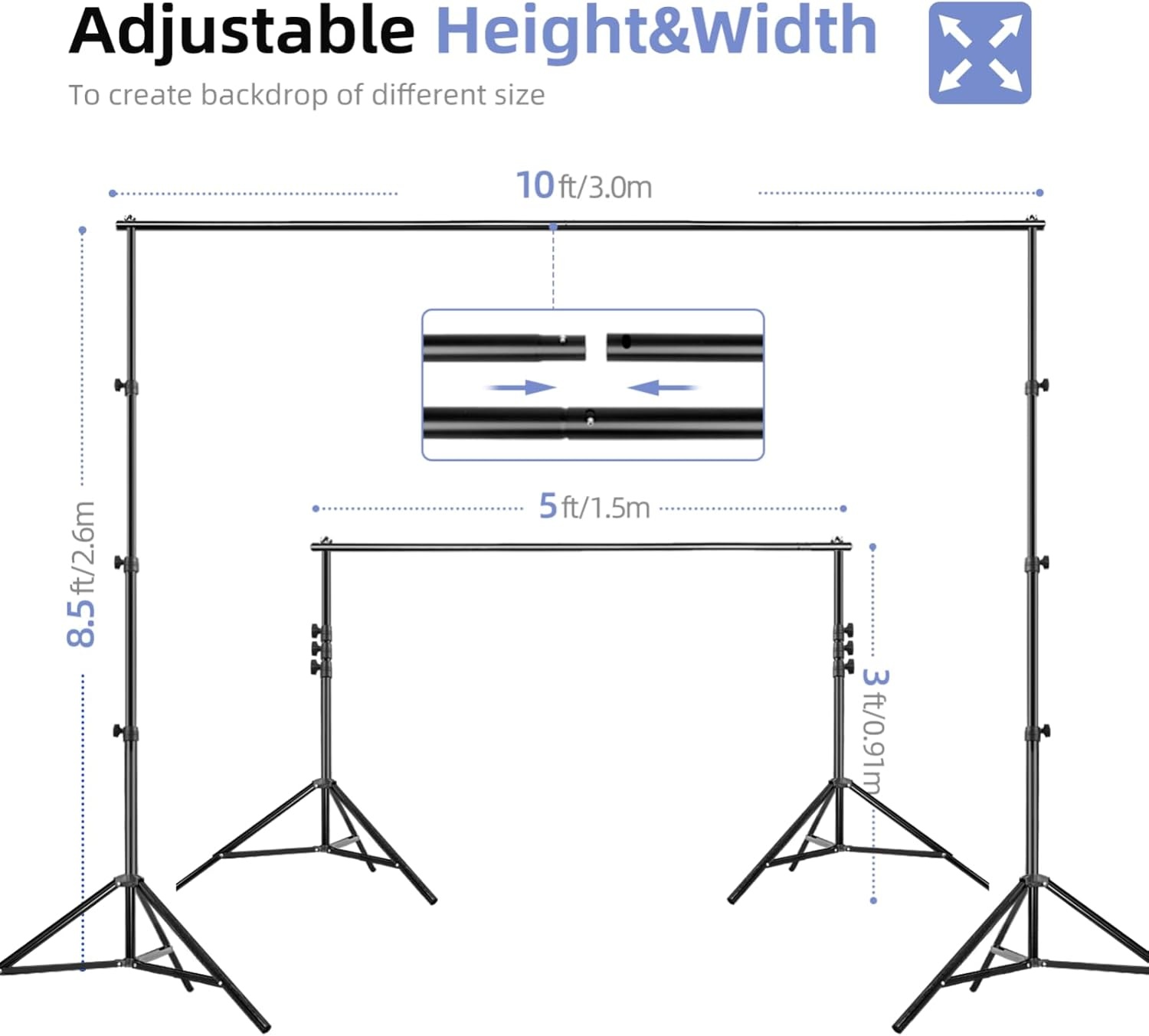 Fotografie Achtergrondsysteem: 2.6x3m Statief met 3 Achtergronden & Klemmen - 29% Korting!