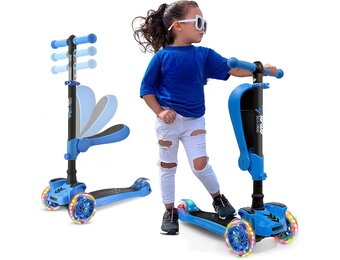 3-Wiel Kinderstep Blauw - Opvouwbaar, LED Wielen & Zadel