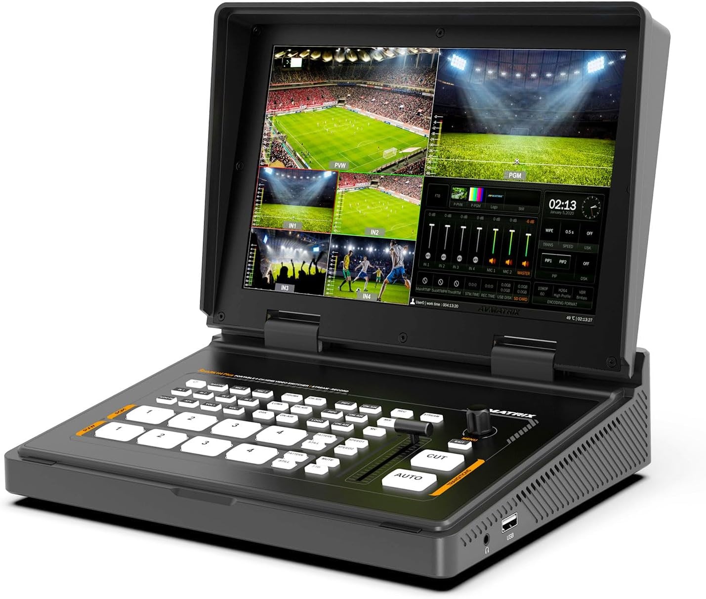 Videoschakelaar Live Streaming - 10.1" FHD IPS Scherm, 4x HDMI, SD, USB Recorder