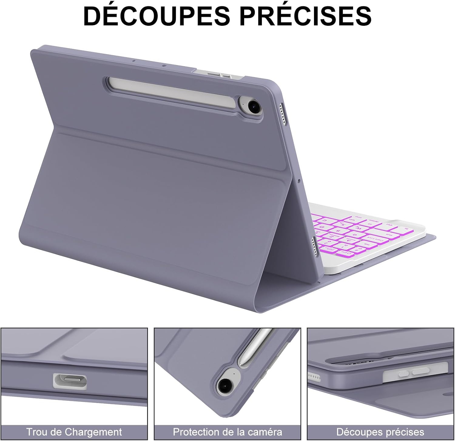 Paarse Toetsenbordhoes voor Samsung Tab S9 FE 10.9" AZERTY met Achtergrondverlichting - 76% Korting