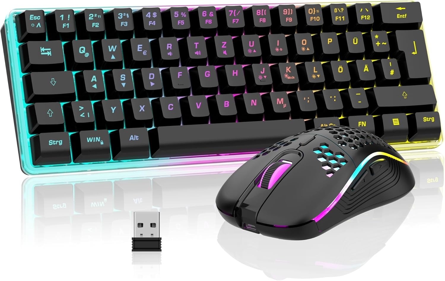 Gaming Toetsenbord & Muis Set: 60% QWERTZ Draadloos RGB met Korting!