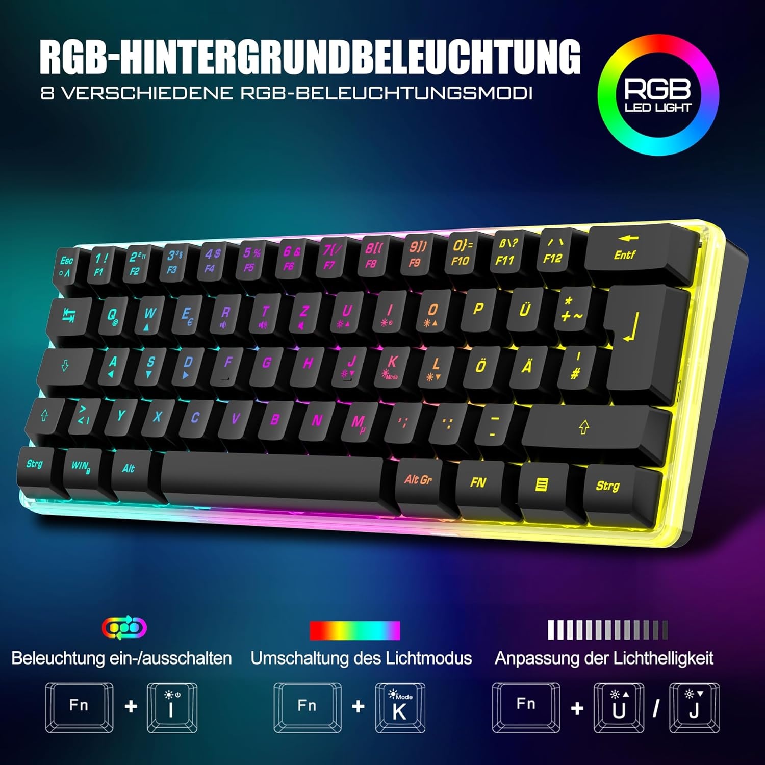 Draadloos Gaming Toetsenbord & Muis Set: 60% QWERTZ, RGB, 29% Korting!