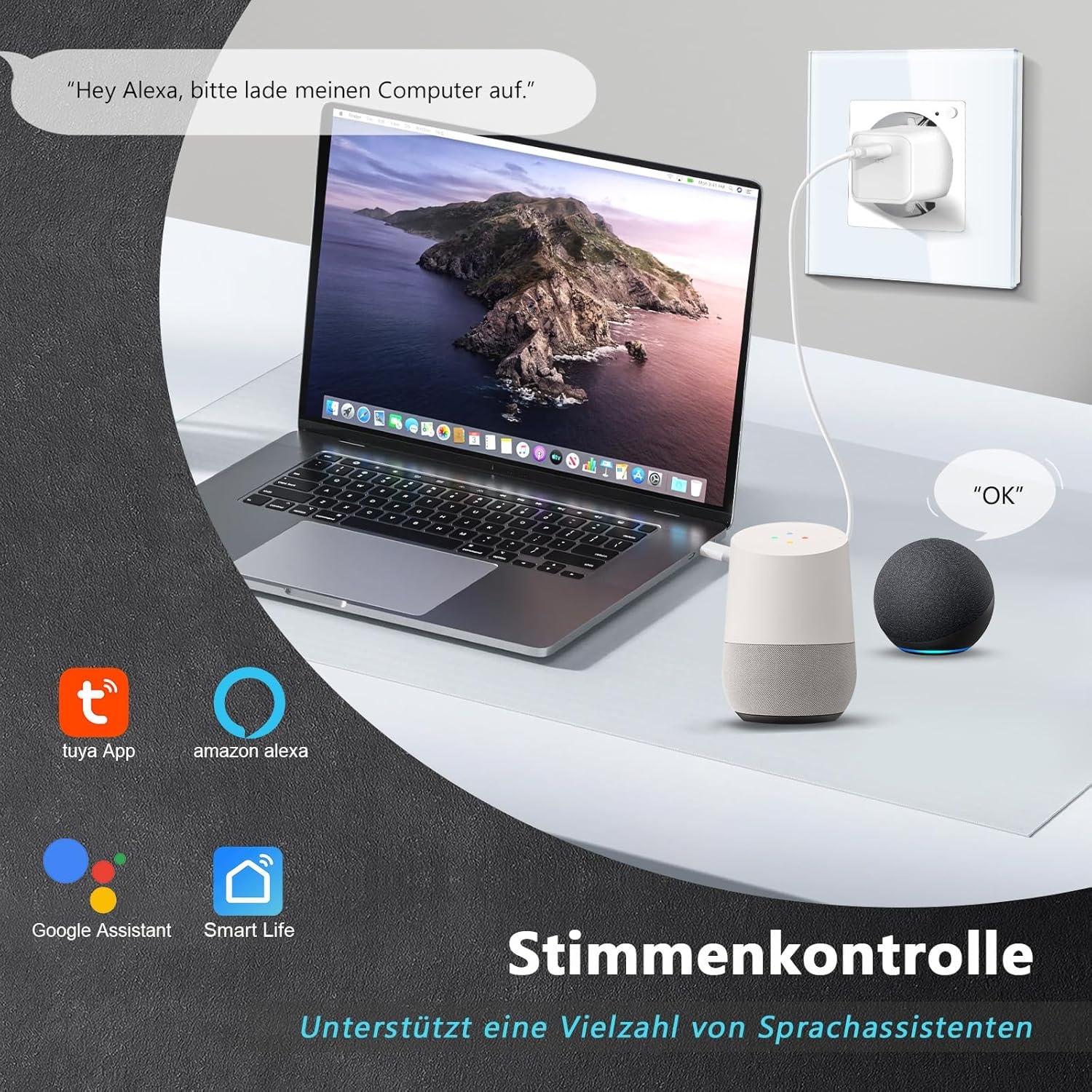 Smart Stopcontact Wit Glas met App & Spraakbesturing (31% korting)