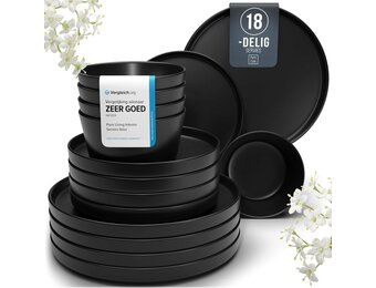 18-delig Zwart Aardewerk Servies - 34% Korting!