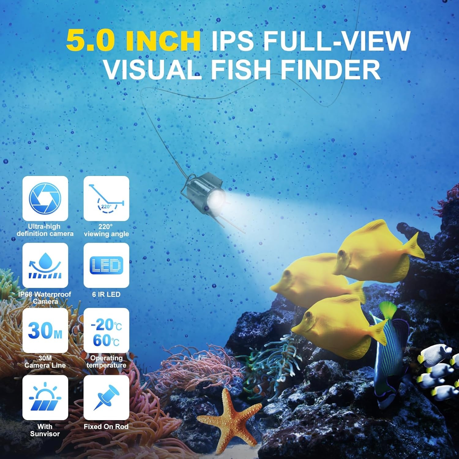 Onderwater Camera Visvinder met 5" IPS Display & Nachtzicht - 54% Korting