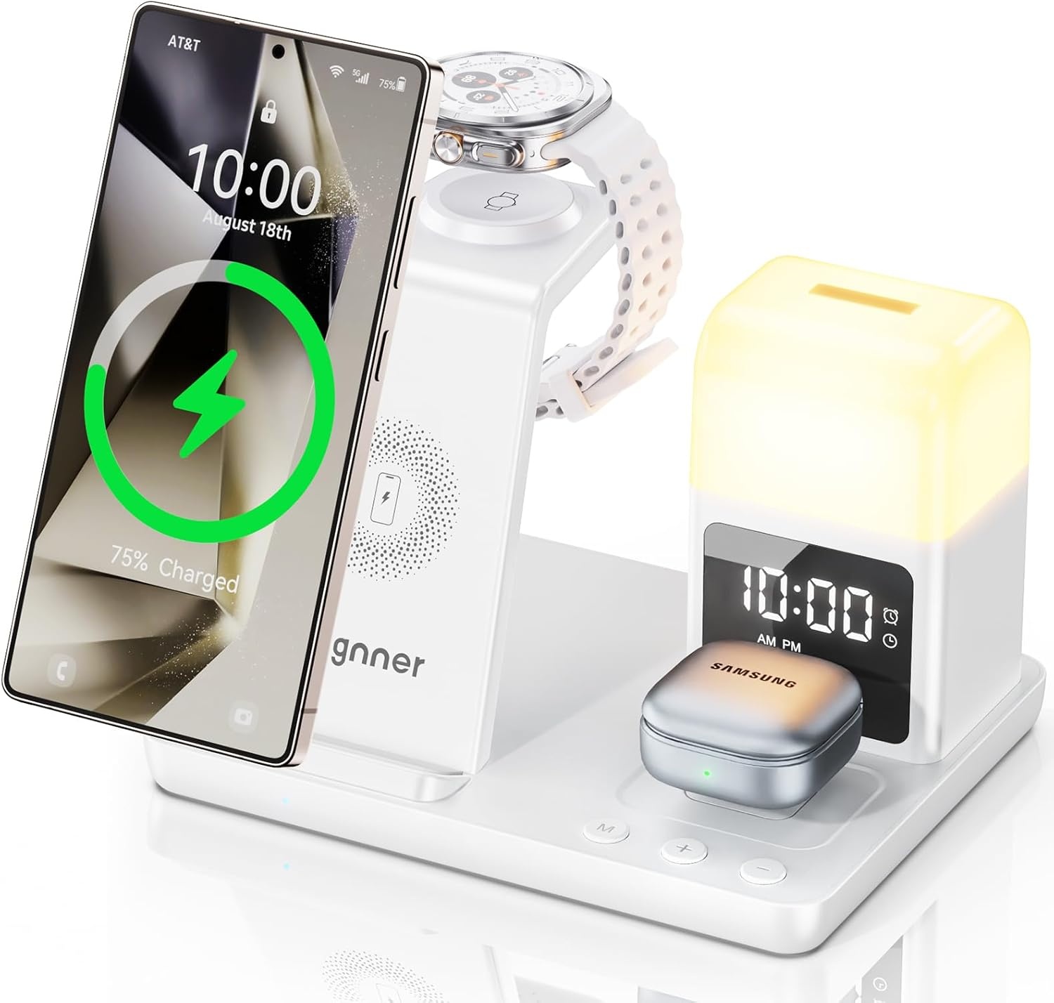 6-in-1 Draadloze Oplader met Wekker | 15W Snel Opladen Samsung