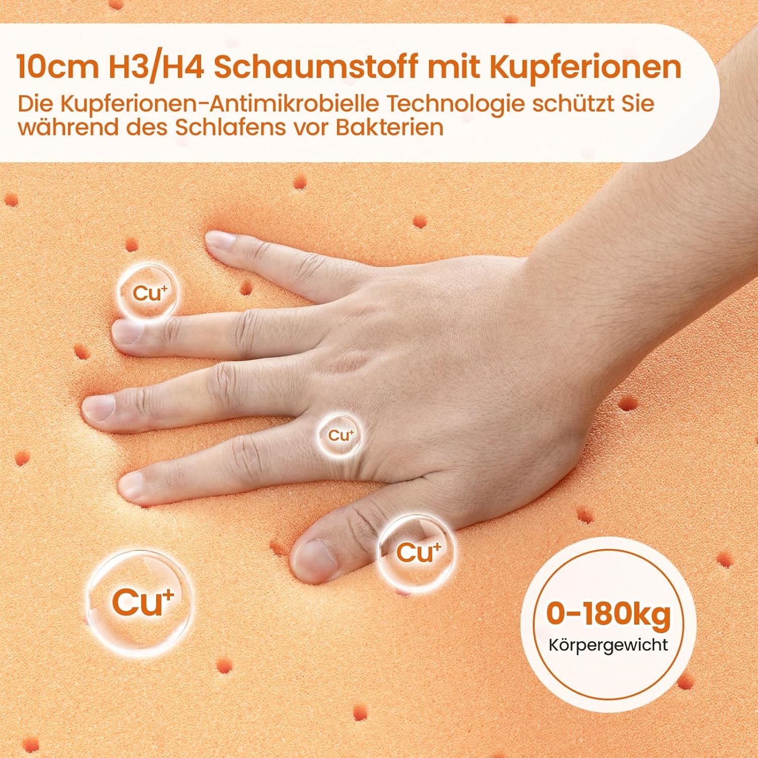 Matrastopper 180x200cm met Koperionen | 10cm dik | H3/H4 | Anti-allergisch