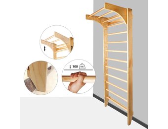 Houten Gymnastiek Wandrek met Optrekstang | 220x80cm | Grenenhout