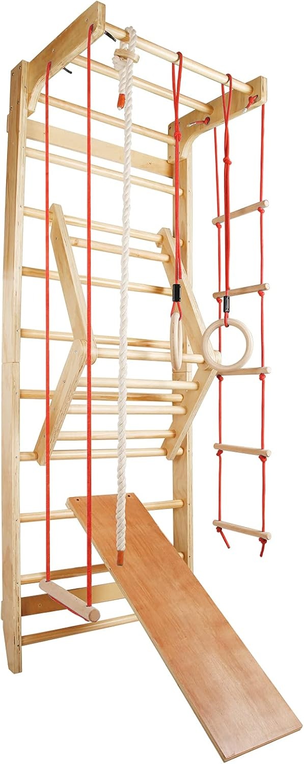 Houten Gymnastiek Wandrek met Optrekstang | 220x80cm | Grenenhout