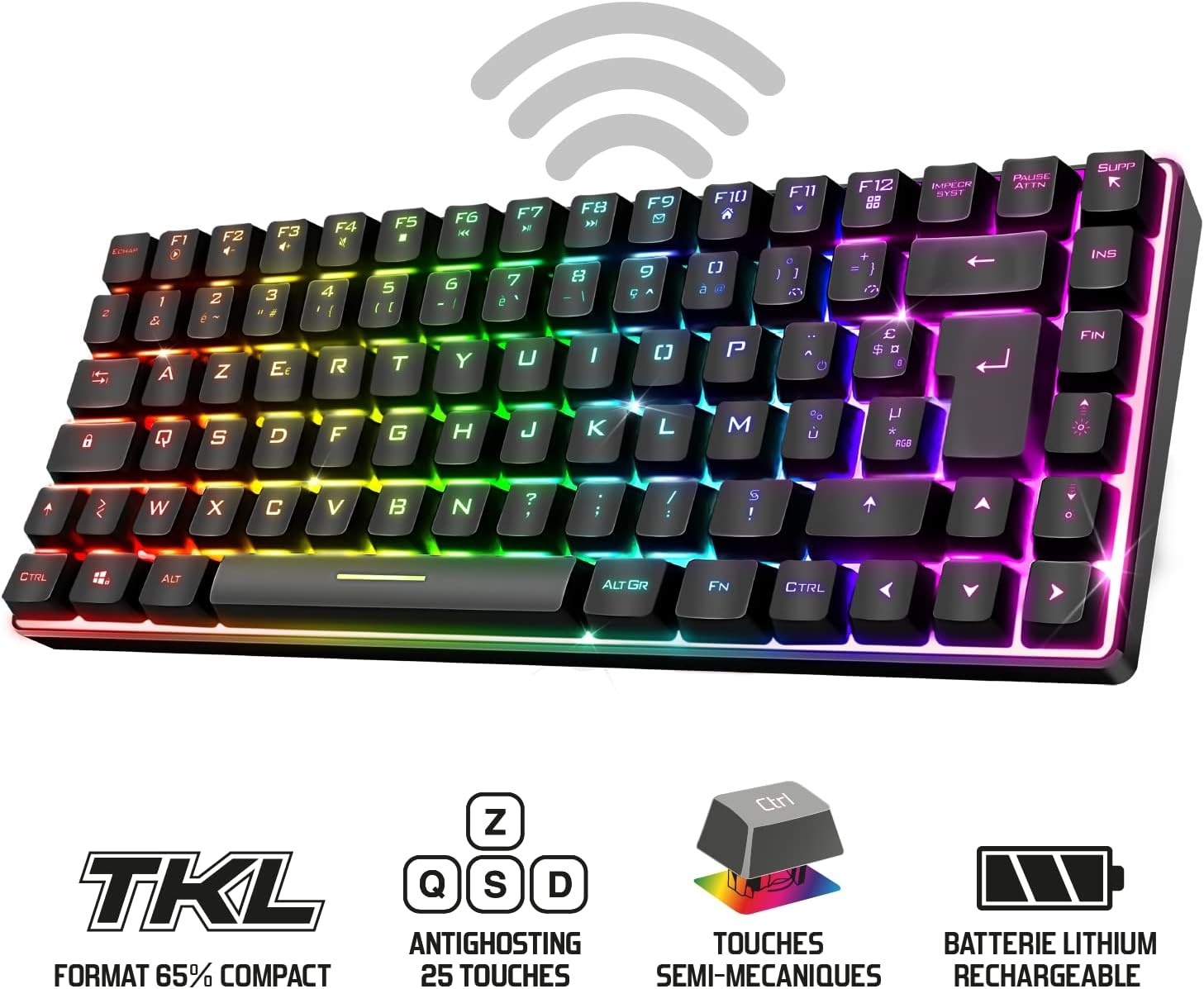 Compact Gaming Toetsenbord TKL AZERTY Semi-Mechanisch Draadloos met 29% Korting