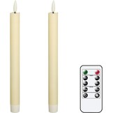 Vlamloze LED Staafkaarsen (2 stuks) - Echt Was - 25cm Ivoor - met Afstandsbediening