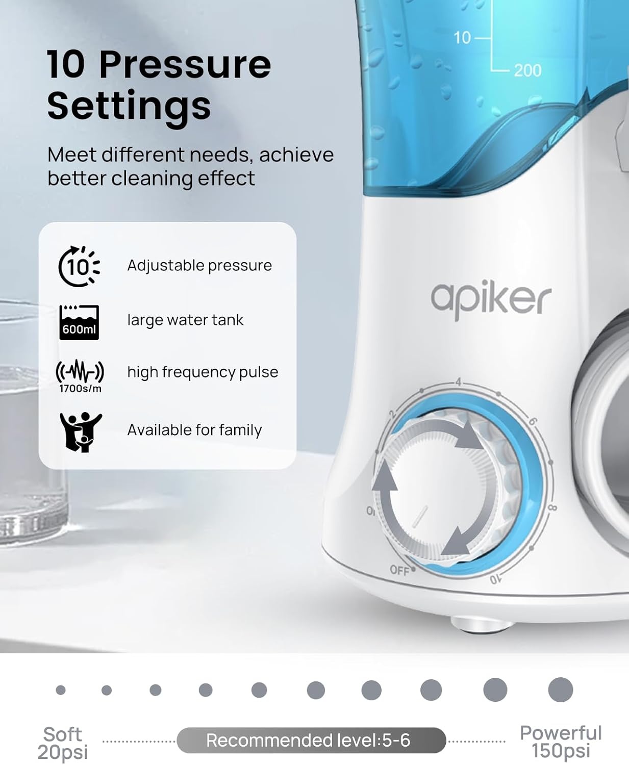 Elektrische Waterflosser 600ml Tank, 10 Drukstanden (Wit) - 34% Korting!