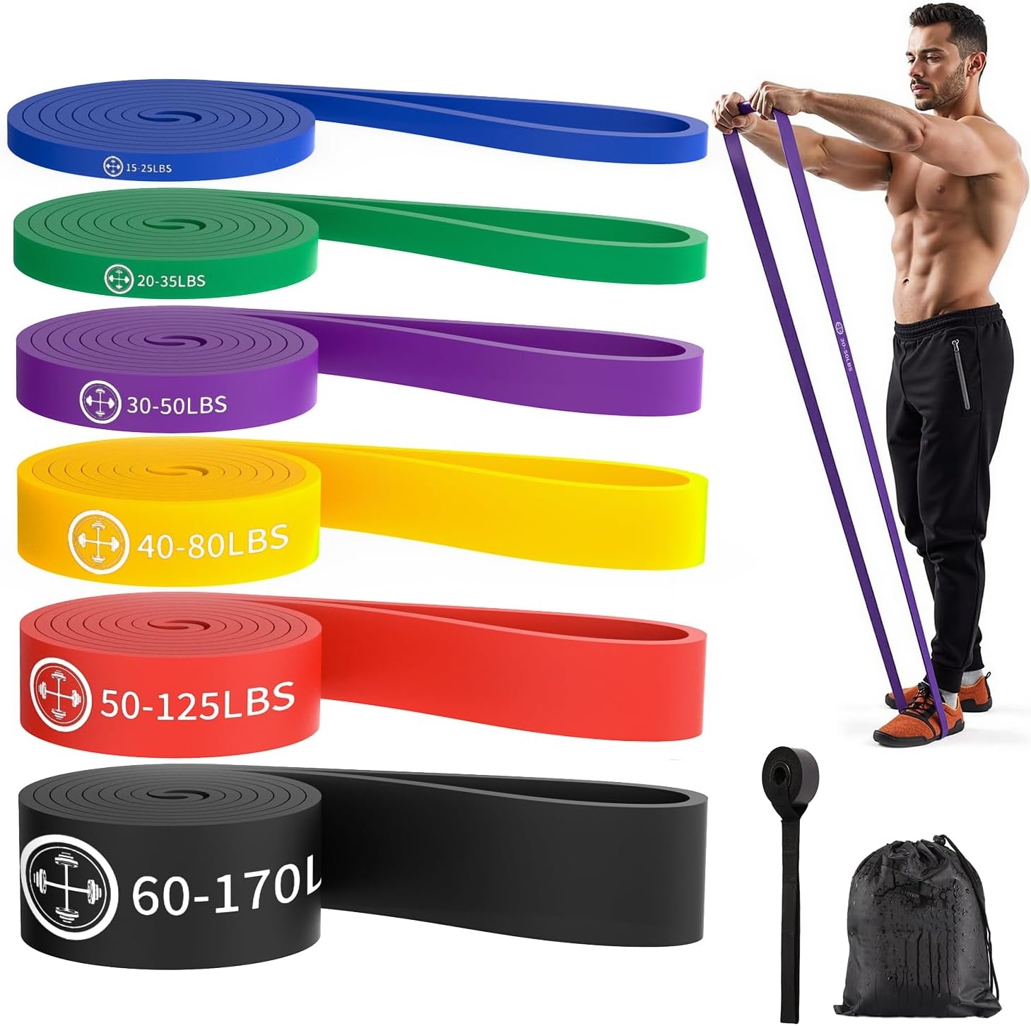Weerstandsbanden Set (6 stuks) 6-77 kg - Ideaal voor Fitness & Revalidatie