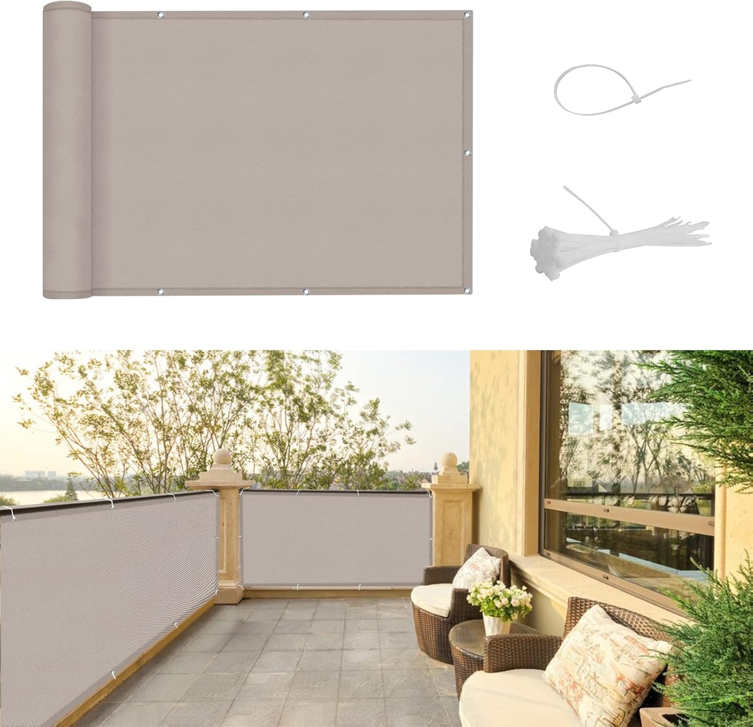 Balkonscherm Taupe 100x800cm - Waterdicht & UV-bescherming - 52% Korting!