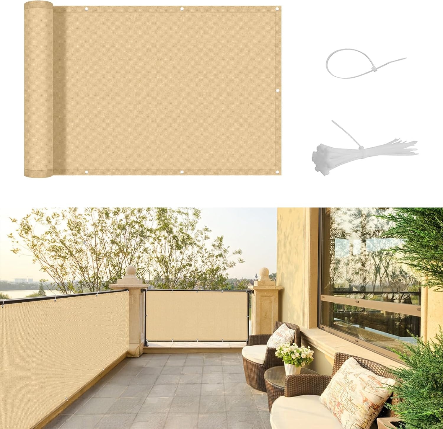 Balkonscherm Taupe 100x800cm - Waterdicht & UV-bescherming - 52% Korting!