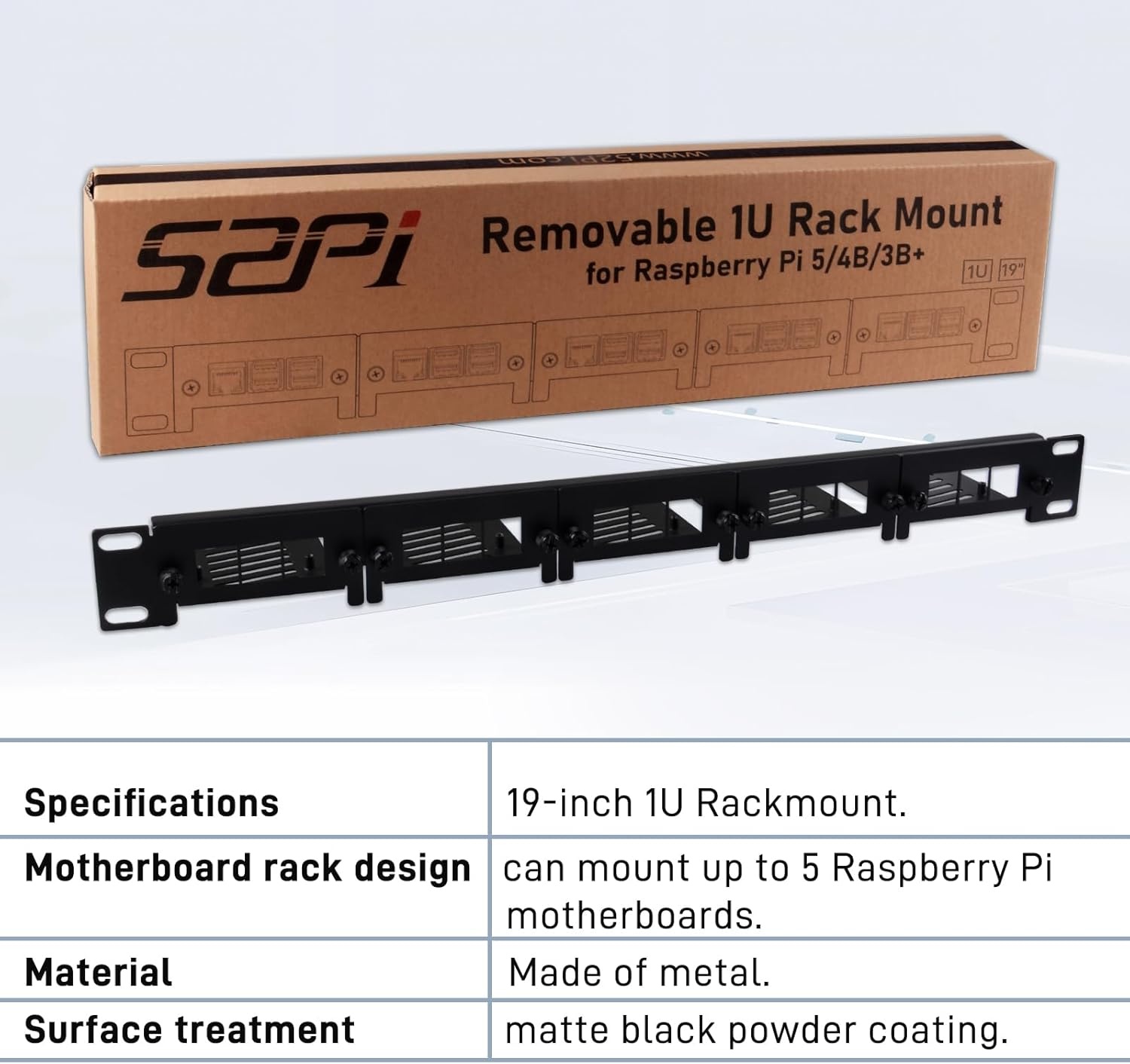 1U Rackmount 19" voor Raspberry Pi 5/4B/3B+ - Zwart, Metaal (34% Korting)