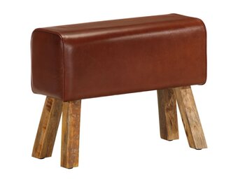 Leren Bankje met Mangohouten Poten - 58 cm - 30% Korting