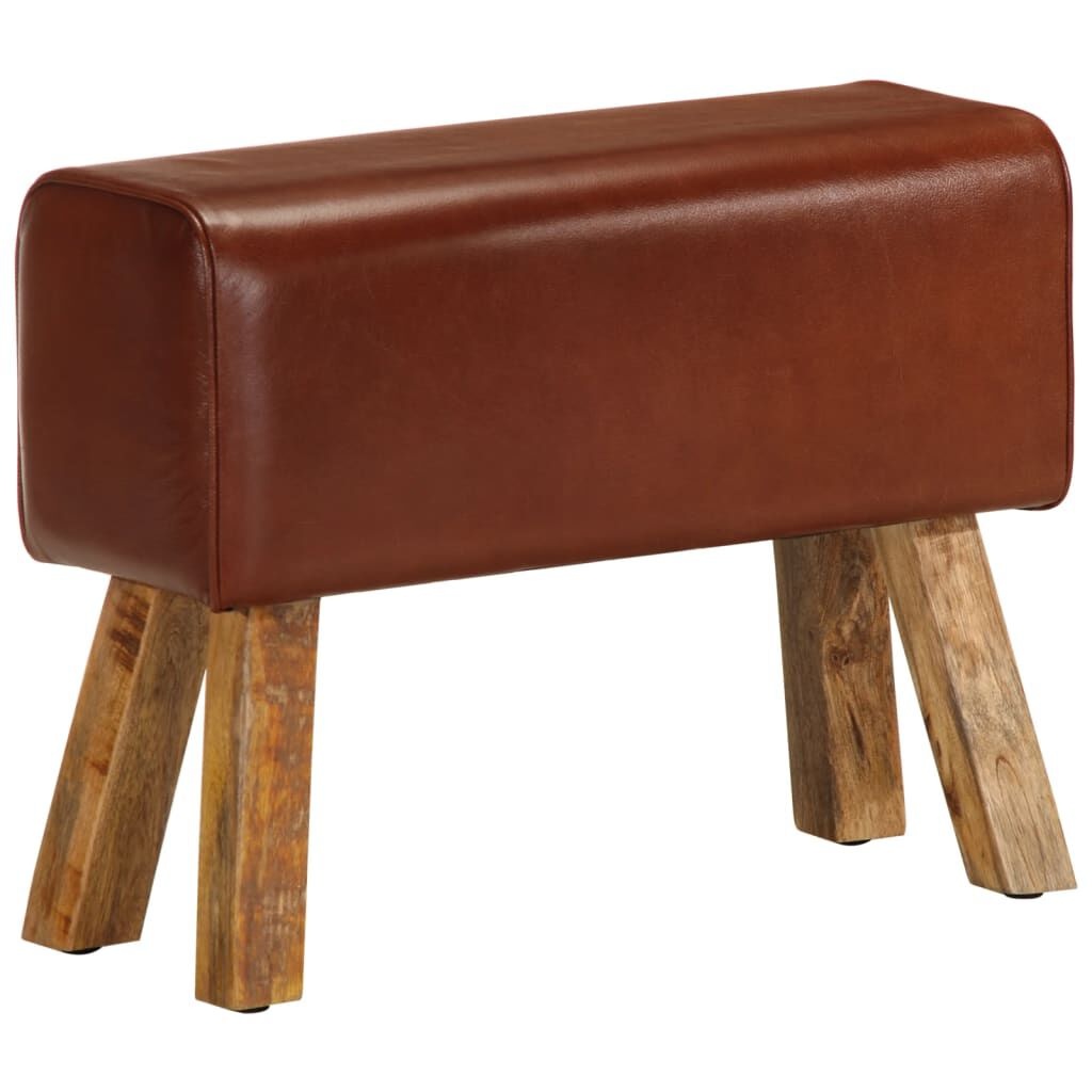 Leren Bankje met Mangohouten Poten - 58 cm - 30% Korting