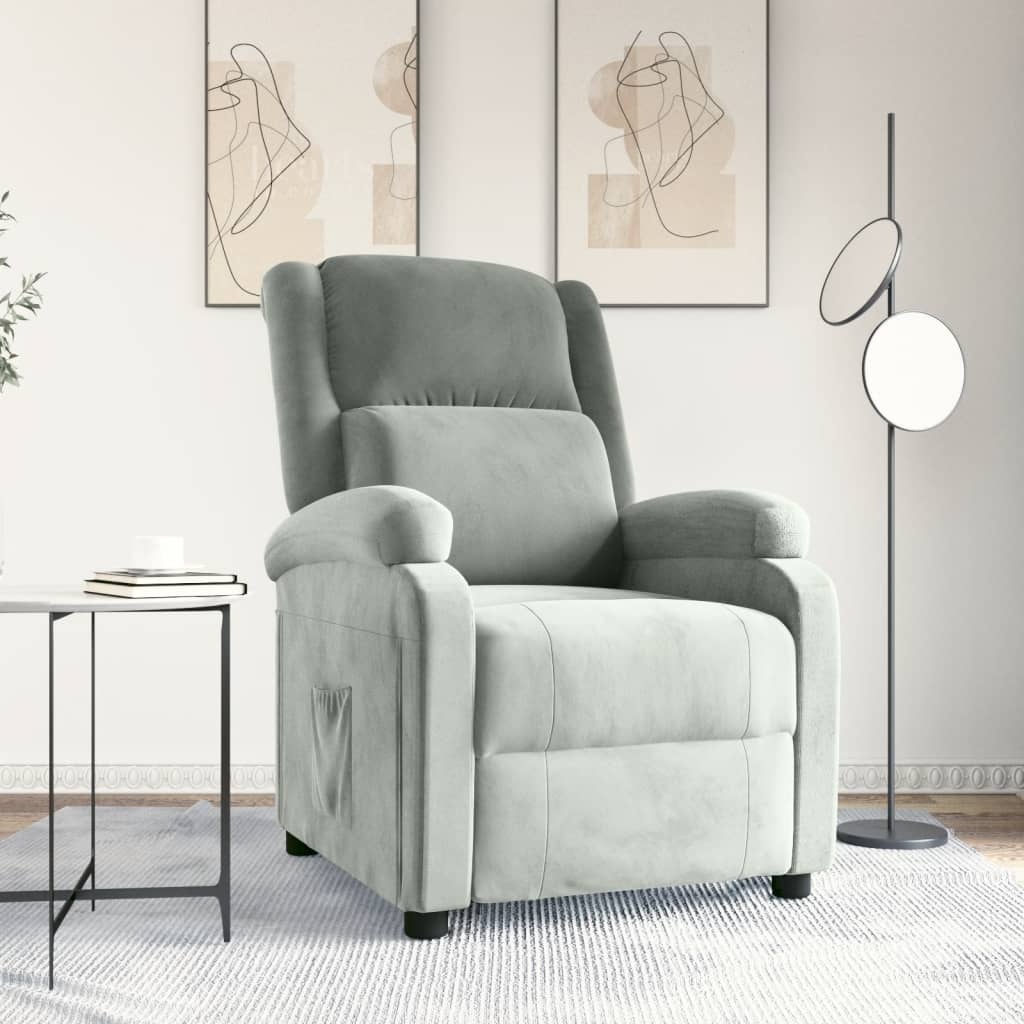 Verstelbare Fluweel Fauteuil Lichtgrijs - 35% Korting