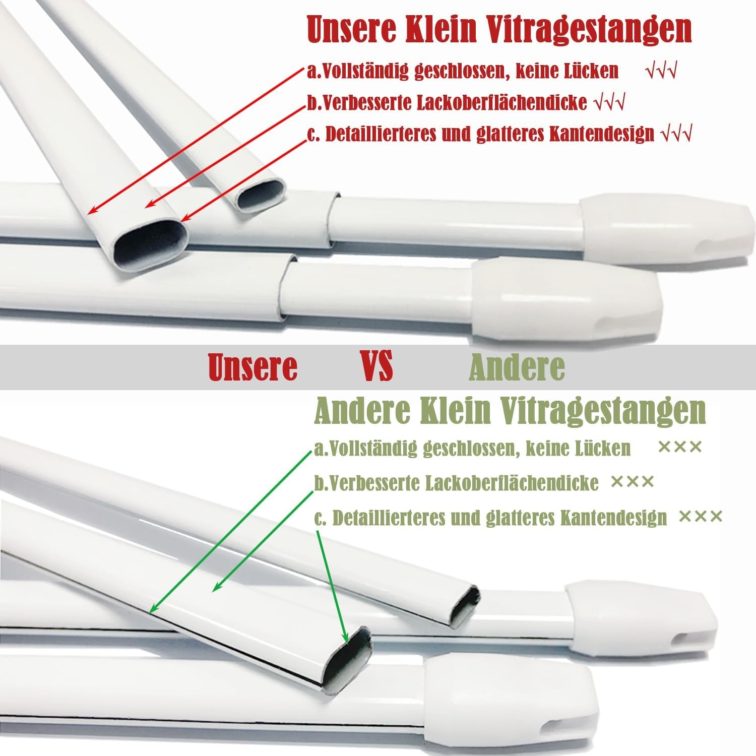 Vitragestangen Uitschuifbaar (2 stuks) - Wit, 90-150cm - 62% Korting!