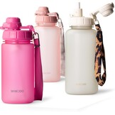 MAMEIDO Drinkfles met rietje 500 ml, tijdmarkering als drinkherinnering, lekvrije waterfles, BPA-vrije sportfles, gym waterfles, fles van Tritan (Glow Couture)