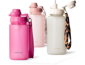 MAMEIDO Drinkfles met rietje 500 ml, tijdmarkering als drinkherinnering, lekvrije waterfles, BPA-vrije sportfles, gym waterfles, fles van Tritan (Glow Couture)