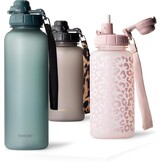 MAMEIDO Drinkfles met rietje 500 ml, tijdmarkering als drinkherinnering, lekvrije waterfles, BPA-vrije sportfles, gym waterfles, fles van Tritan (Glow Couture)