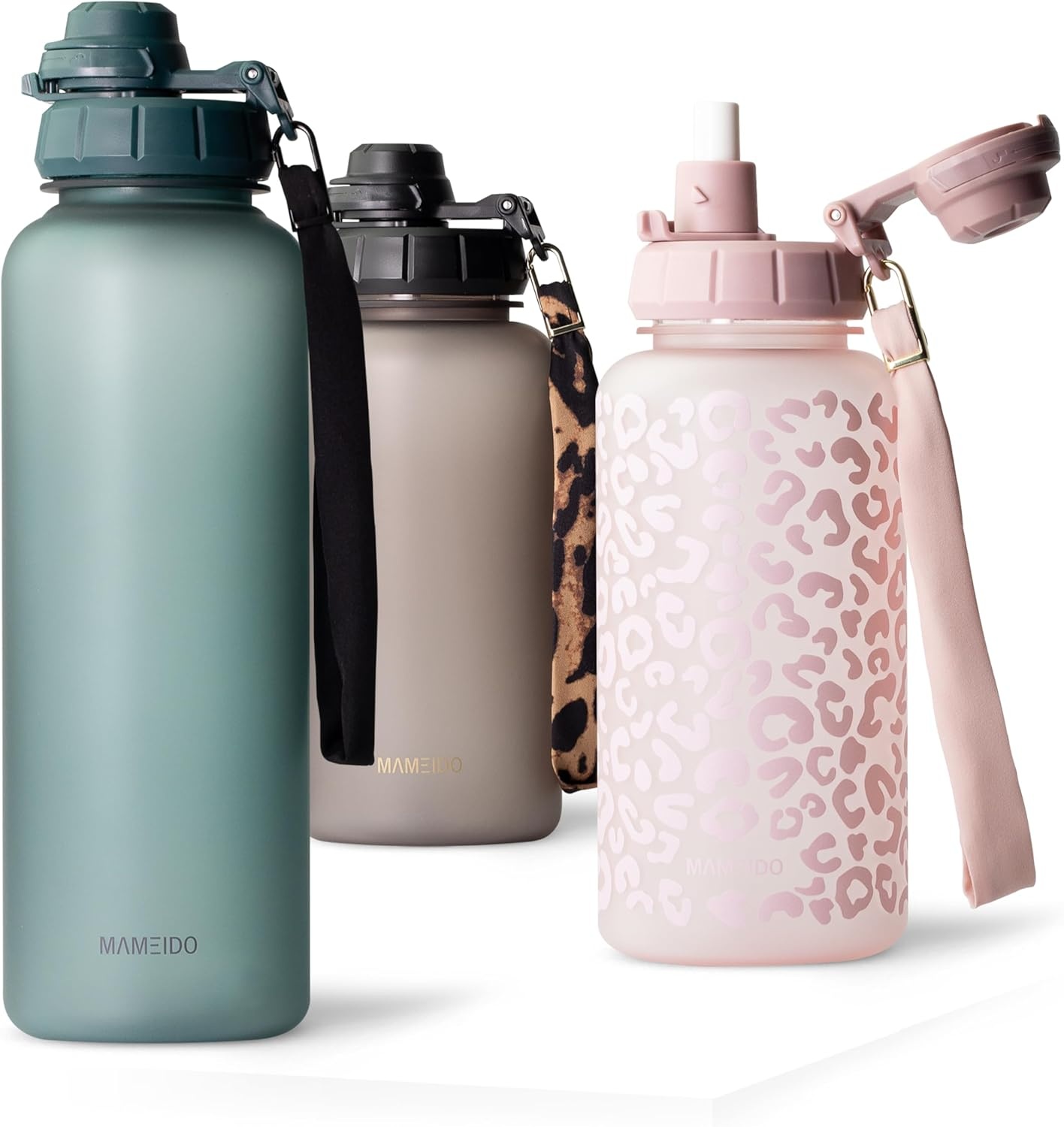 MAMEIDO Drinkfles met rietje 500 ml, tijdmarkering als drinkherinnering, lekvrije waterfles, BPA-vrije sportfles, gym waterfles, fles van Tritan (Glow Couture)