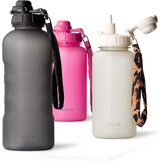 MAMEIDO Drinkfles met rietje 500 ml, tijdmarkering als drinkherinnering, lekvrije waterfles, BPA-vrije sportfles, gym waterfles, fles van Tritan (Glow Couture)