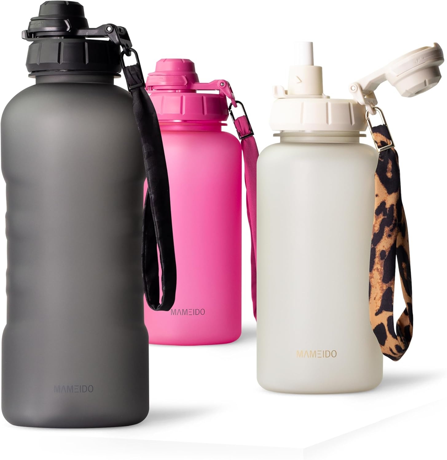 MAMEIDO Drinkfles met rietje 500 ml, tijdmarkering als drinkherinnering, lekvrije waterfles, BPA-vrije sportfles, gym waterfles, fles van Tritan (Glow Couture)