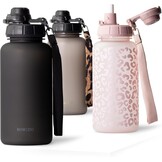 MAMEIDO Drinkfles met rietje 500 ml, tijdmarkering als drinkherinnering, lekvrije waterfles, BPA-vrije sportfles, gym waterfles, fles van Tritan (Glow Couture)