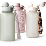 MAMEIDO Drinkfles met rietje 500 ml, tijdmarkering als drinkherinnering, lekvrije waterfles, BPA-vrije sportfles, gym waterfles, fles van Tritan (Glow Couture)