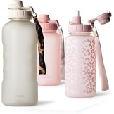 MAMEIDO Drinkfles met rietje 500 ml, tijdmarkering als drinkherinnering, lekvrije waterfles, BPA-vrije sportfles, gym waterfles, fles van Tritan (Glow Couture)