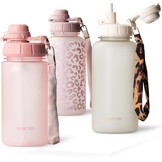 MAMEIDO Drinkfles met rietje 500 ml, tijdmarkering als drinkherinnering, lekvrije waterfles, BPA-vrije sportfles, gym waterfles, fles van Tritan (Glow Couture)