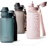 MAMEIDO Drinkfles met rietje 500 ml, tijdmarkering als drinkherinnering, lekvrije waterfles, BPA-vrije sportfles, gym waterfles, fles van Tritan (Glow Couture)