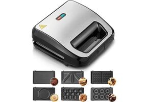FOHERE Multifunctionele Contactgrill 6-in-1 - 750W, 6 Platen, Automatische Thermostaat, Zwart