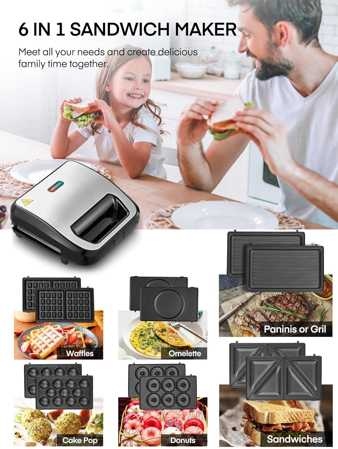 FOHERE Contactgrill 6-in-1 (750W) - Zwart | 53% Korting