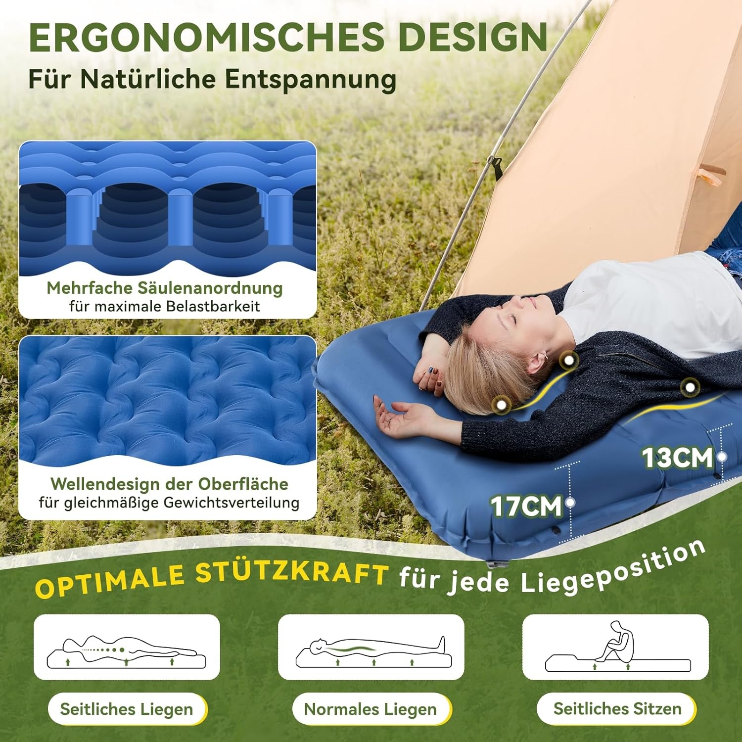 Zelfopblazende Slaapmat 13cm - Ultralicht met Kussen & Voetpomp (-34%)