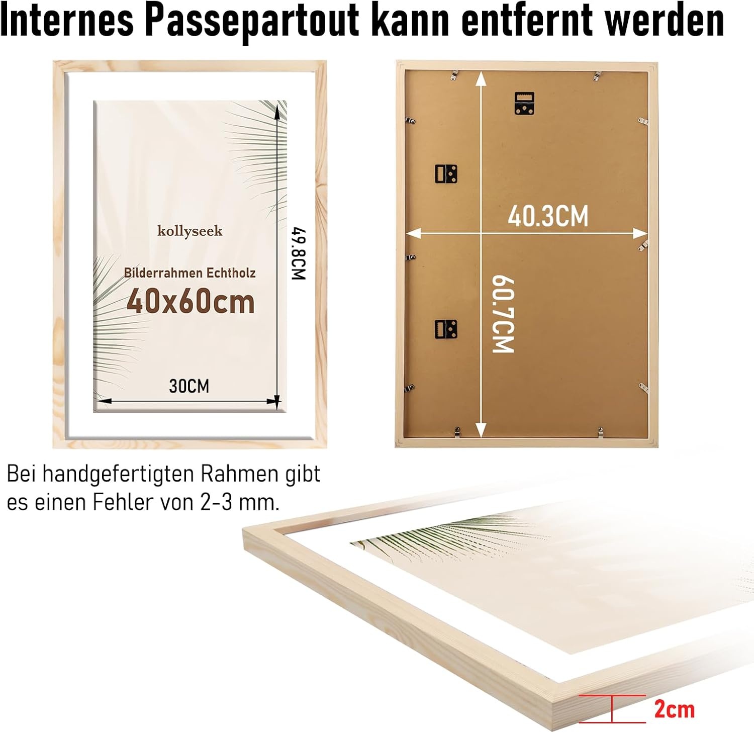 Fotolijst Hout 40x60cm Natuurlijk met Passe-partout & Acrylglas - 53% Korting