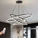 LED Hanglamp 3 Ringen Zwart 78W - Verstelbaar & Dimbaar met Afstandsbediening